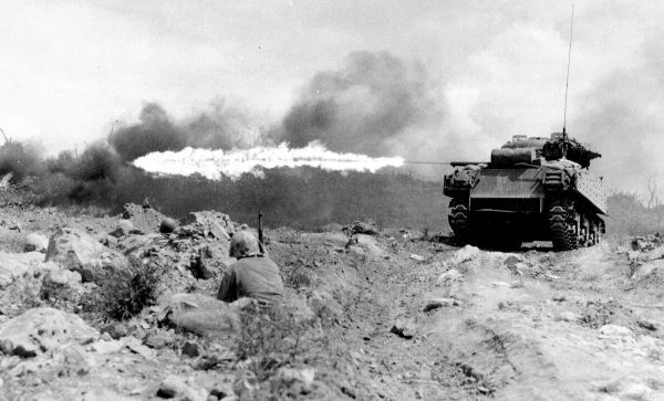 Pacific ww2 wwii world ward two invasion of Japan flamethrower tank Marines USMC