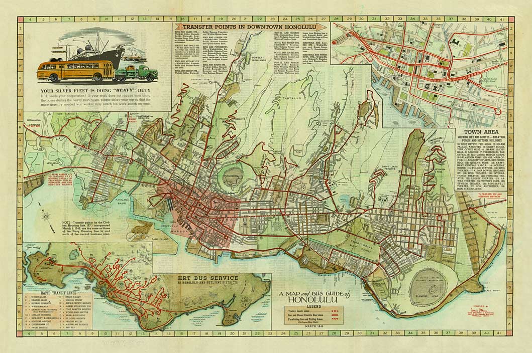 Honolulu bus map, 1945