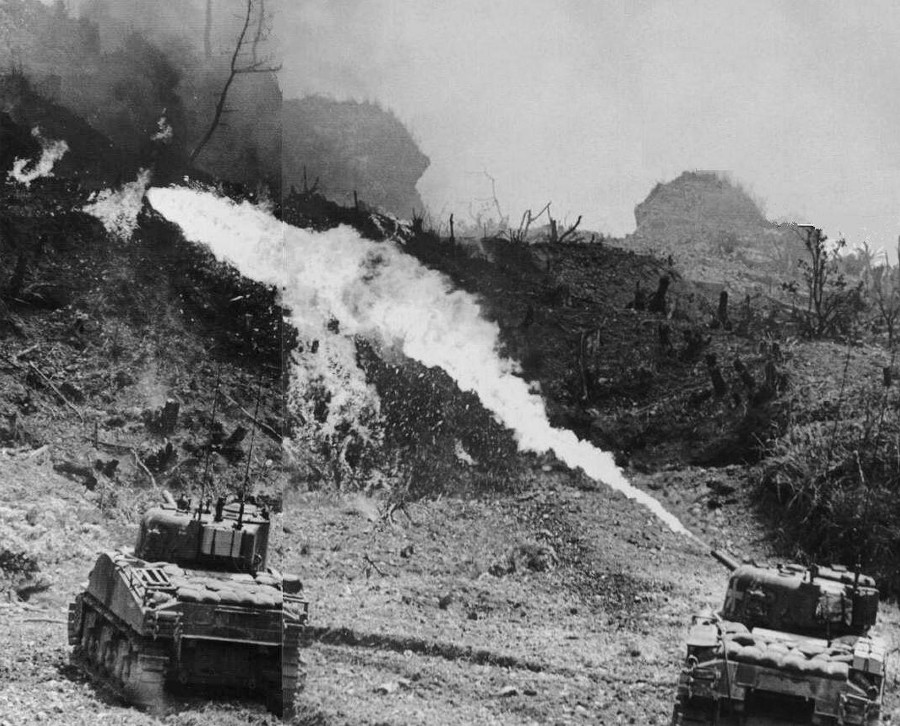 Flame tanks on Okinawa, 1945