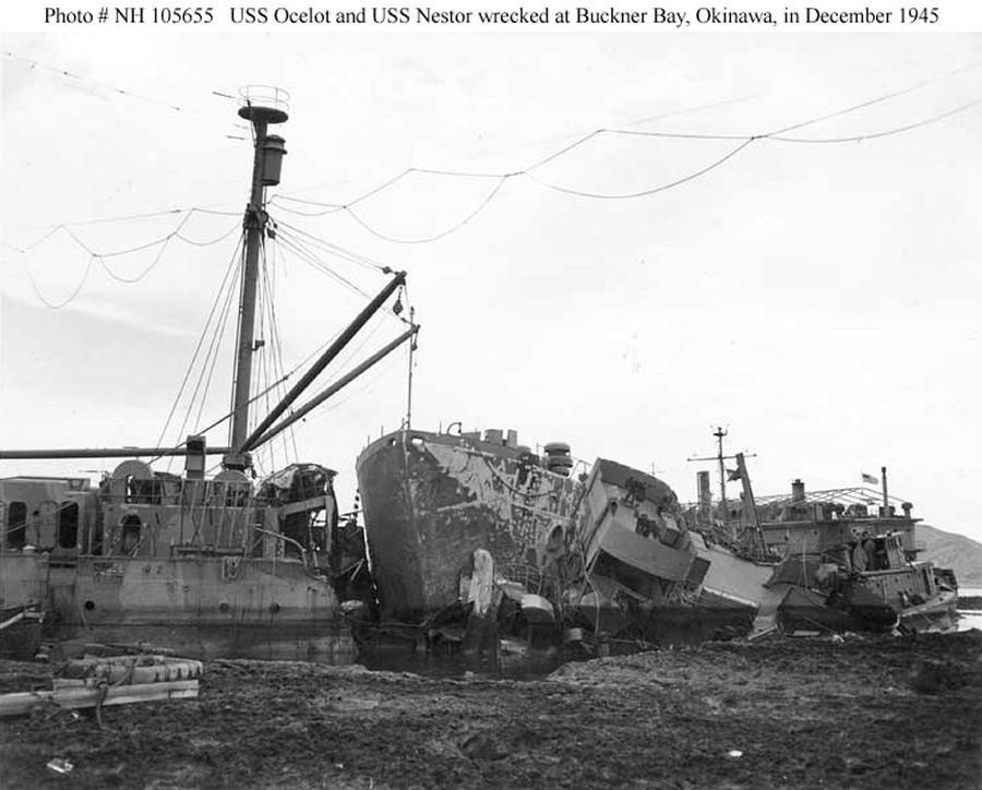 Typhoon Louise wrecks, one repair ship cut through another